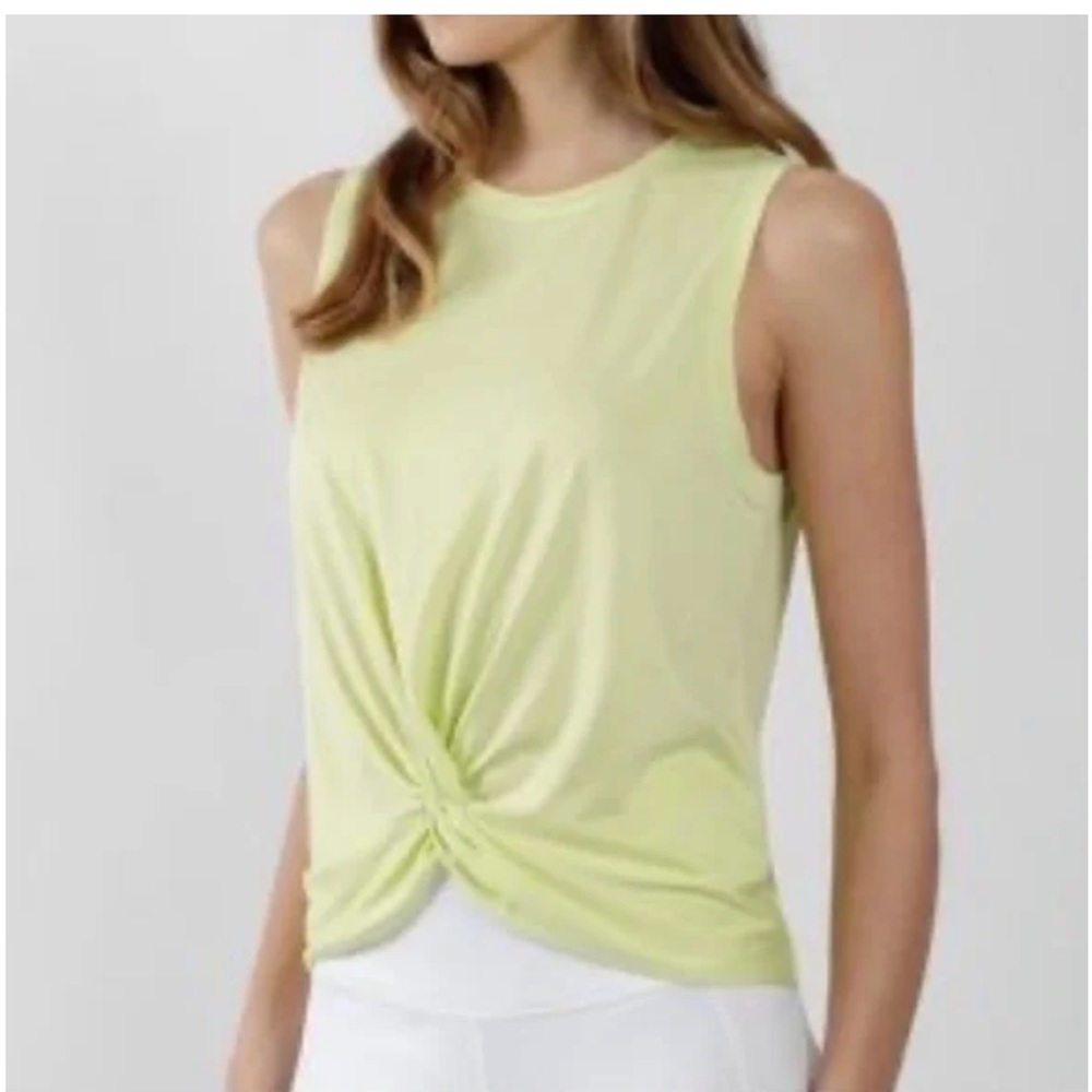 Yogalicious Cationic Yellow Green Lightweight Twisted Front Tank Top